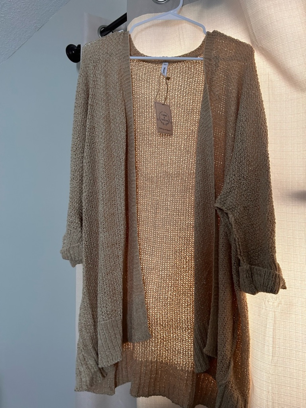 Wishlist Open-Front Light Beige Knit Cardigan